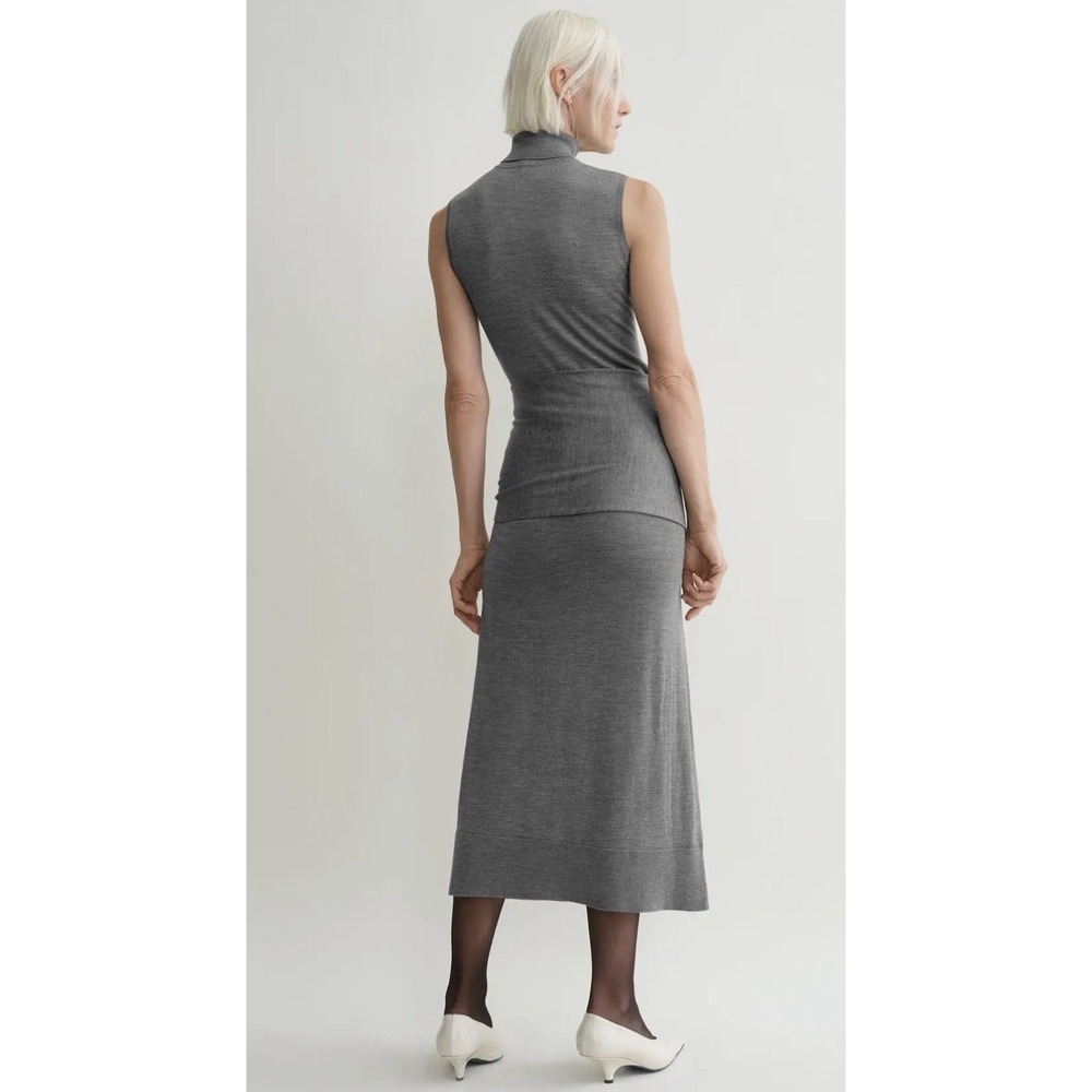 Toteme Turtle Neck Draped Grey Wool-Silk Knit Maxi Dress Sleeveless stretchy L - Picture 4 of 16